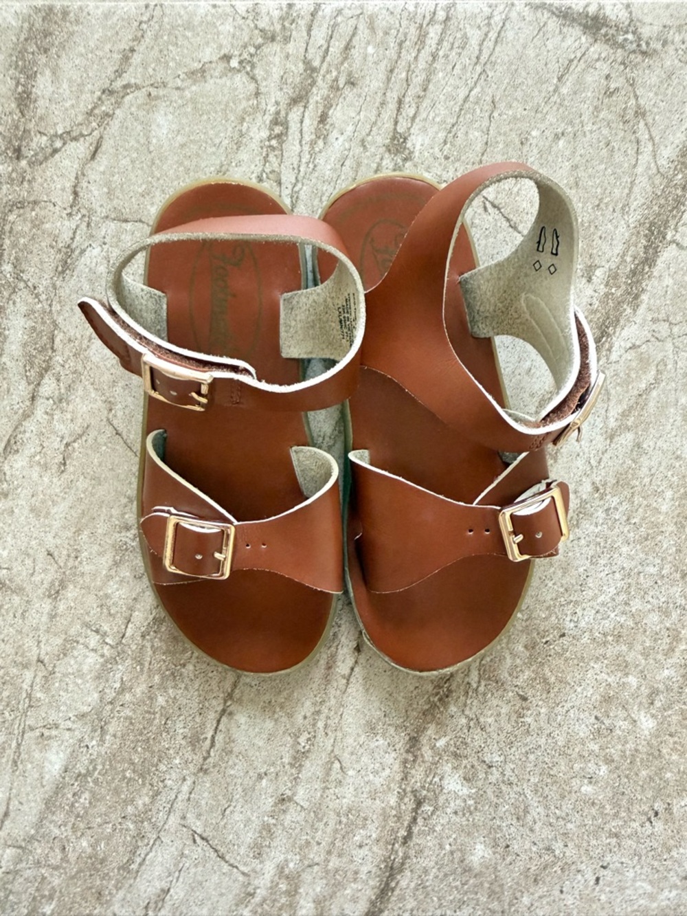 FootMates Brown Leather Kids Sandals with Gold Buckles